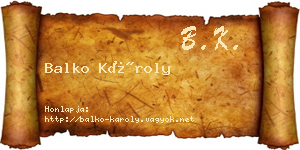 Balko Károly névjegykártya